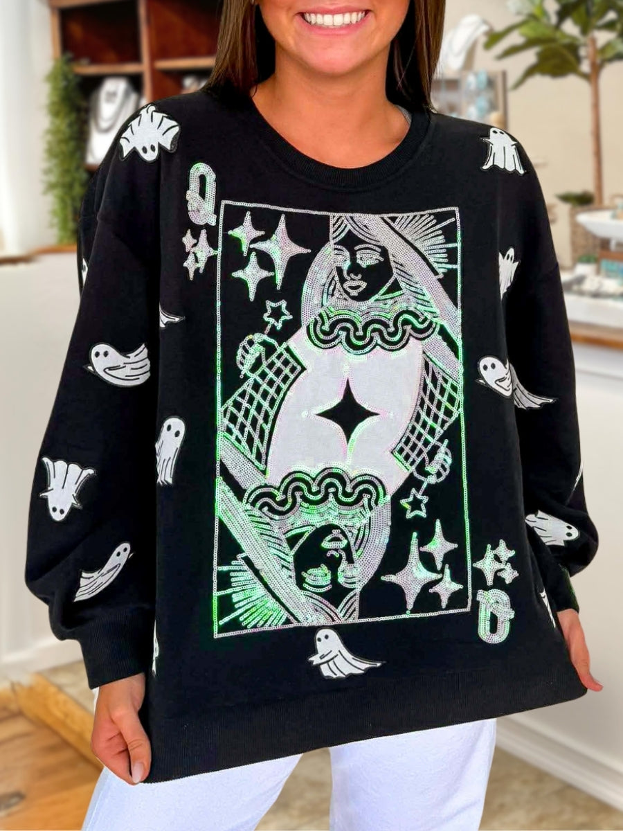 Embroidered Sequin Ghost Queen Pullover