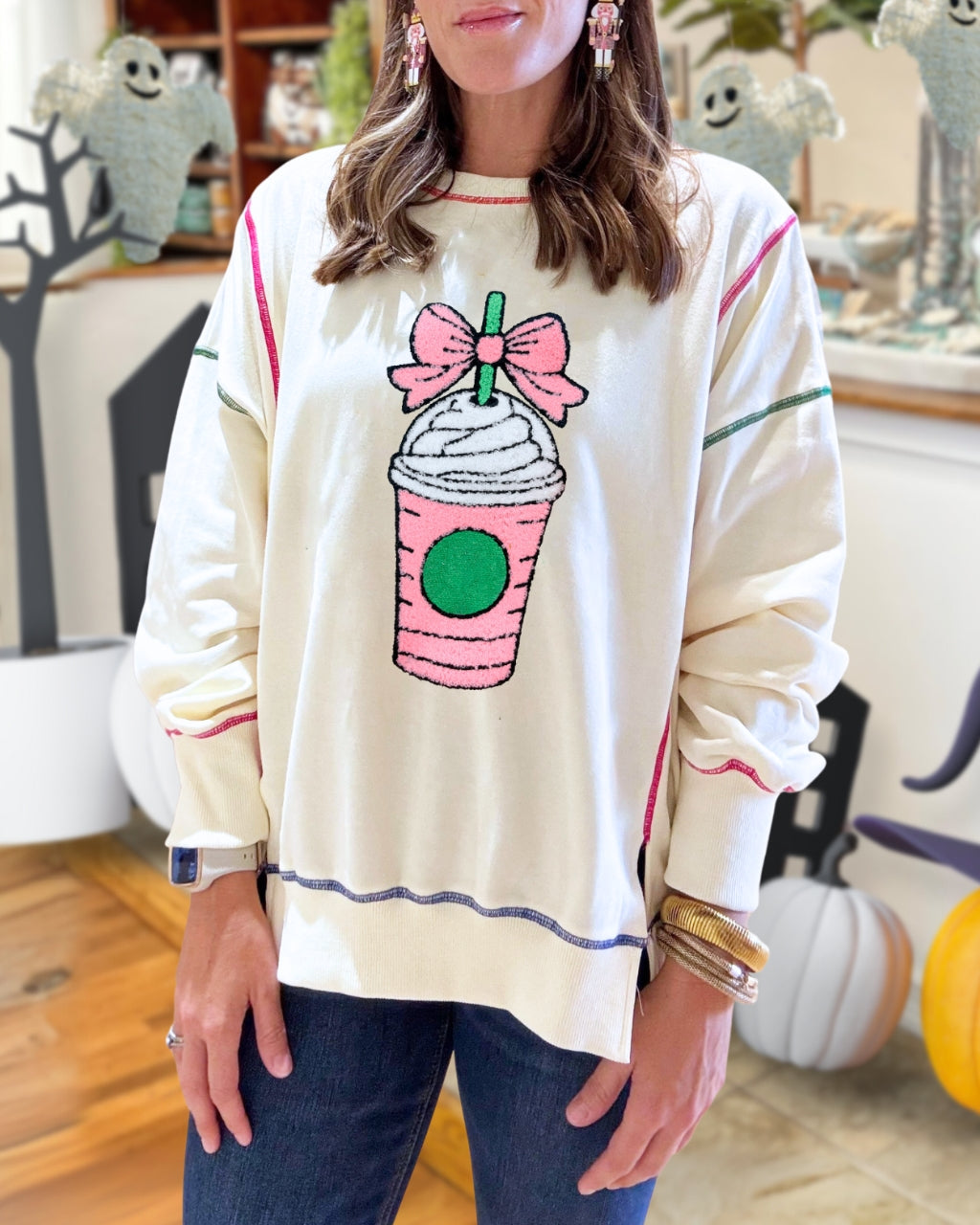 PSL Reverse Sewn Bow Pumpkin Latte Pullover