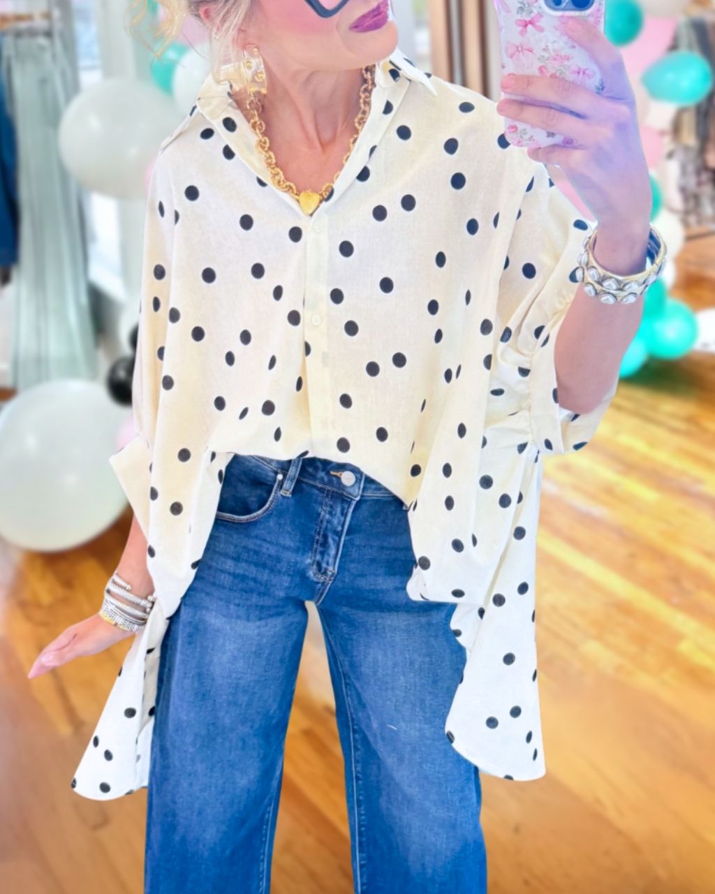 Polka Dot High Low Hem Top