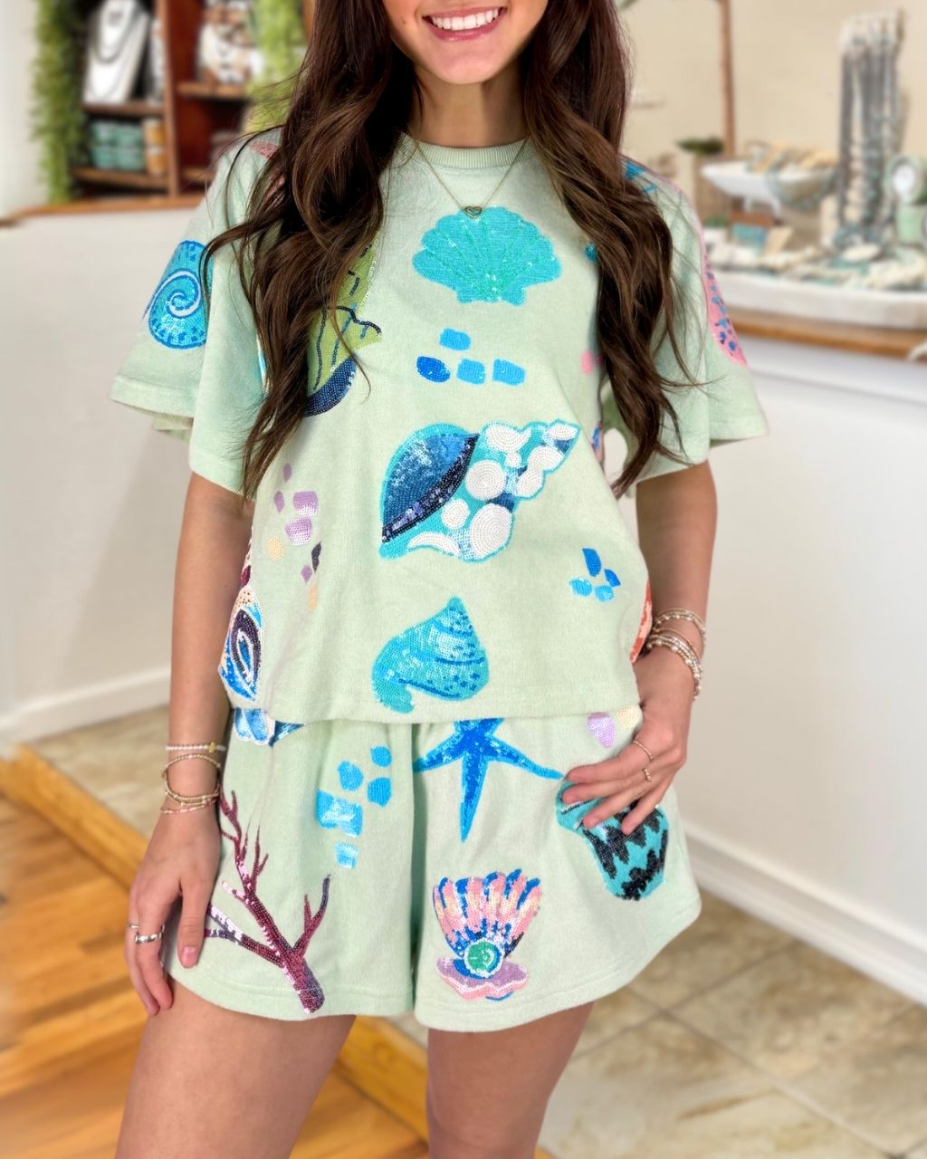 Marine Life Sequined Shorts Set