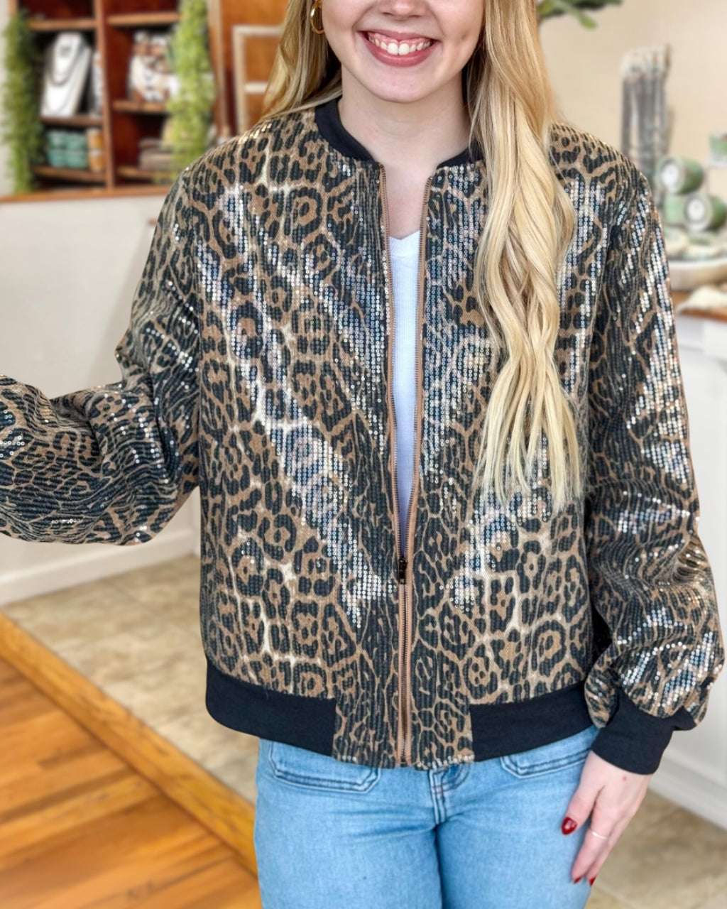 Stylish Leopard Sequin Jacket