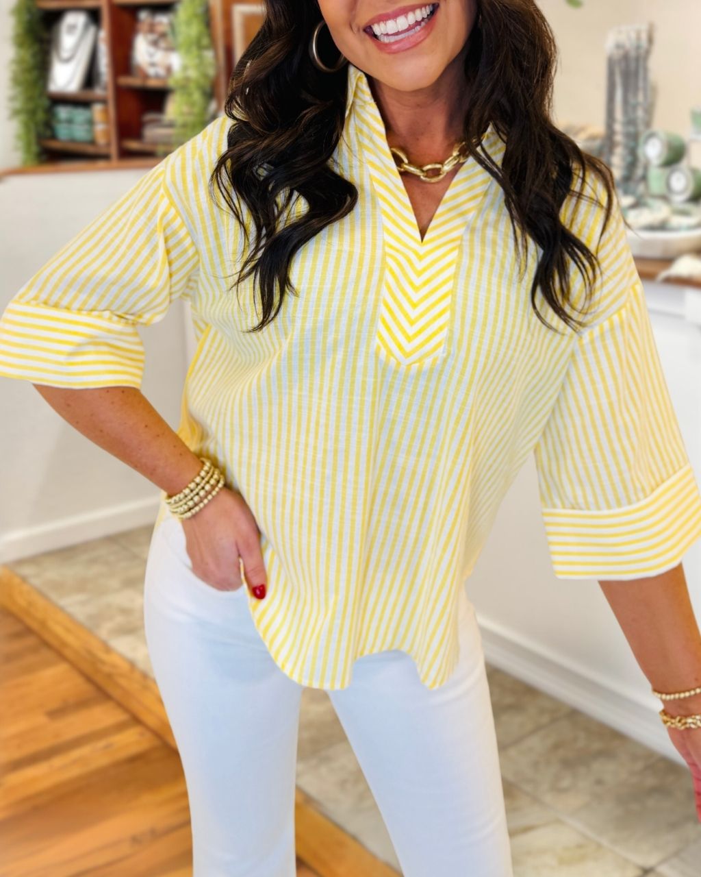 Minimalist Striped V-neck Top