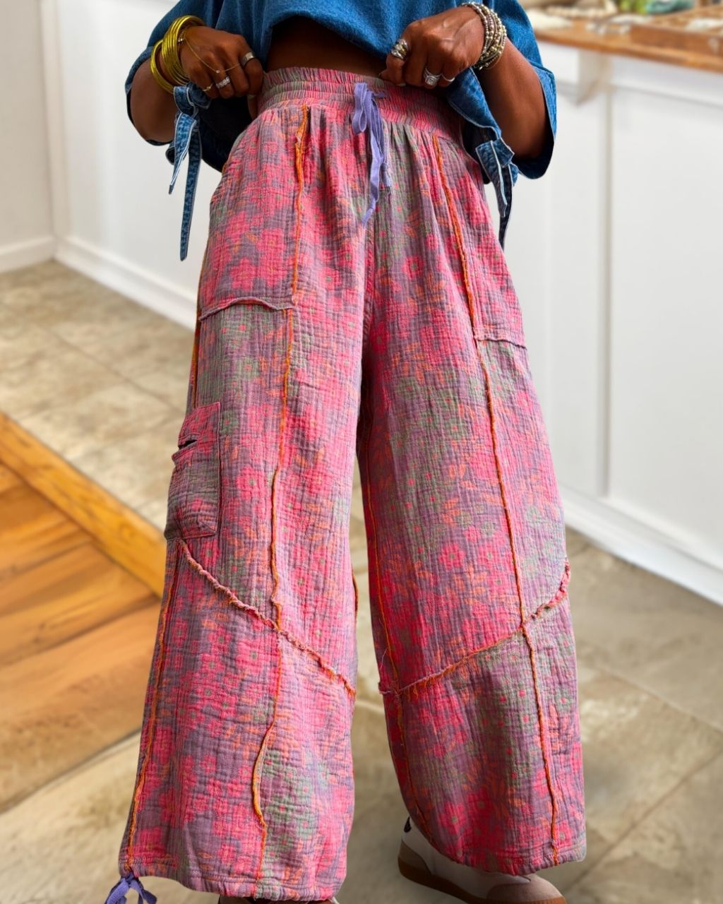 Vintage Floral Patchwork Wide-leg Pants