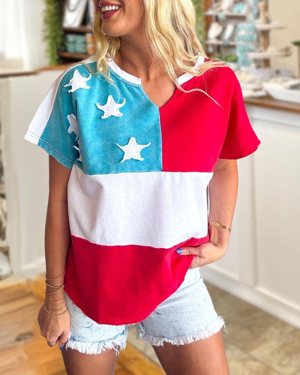 Flag Pattern Star Patch Top