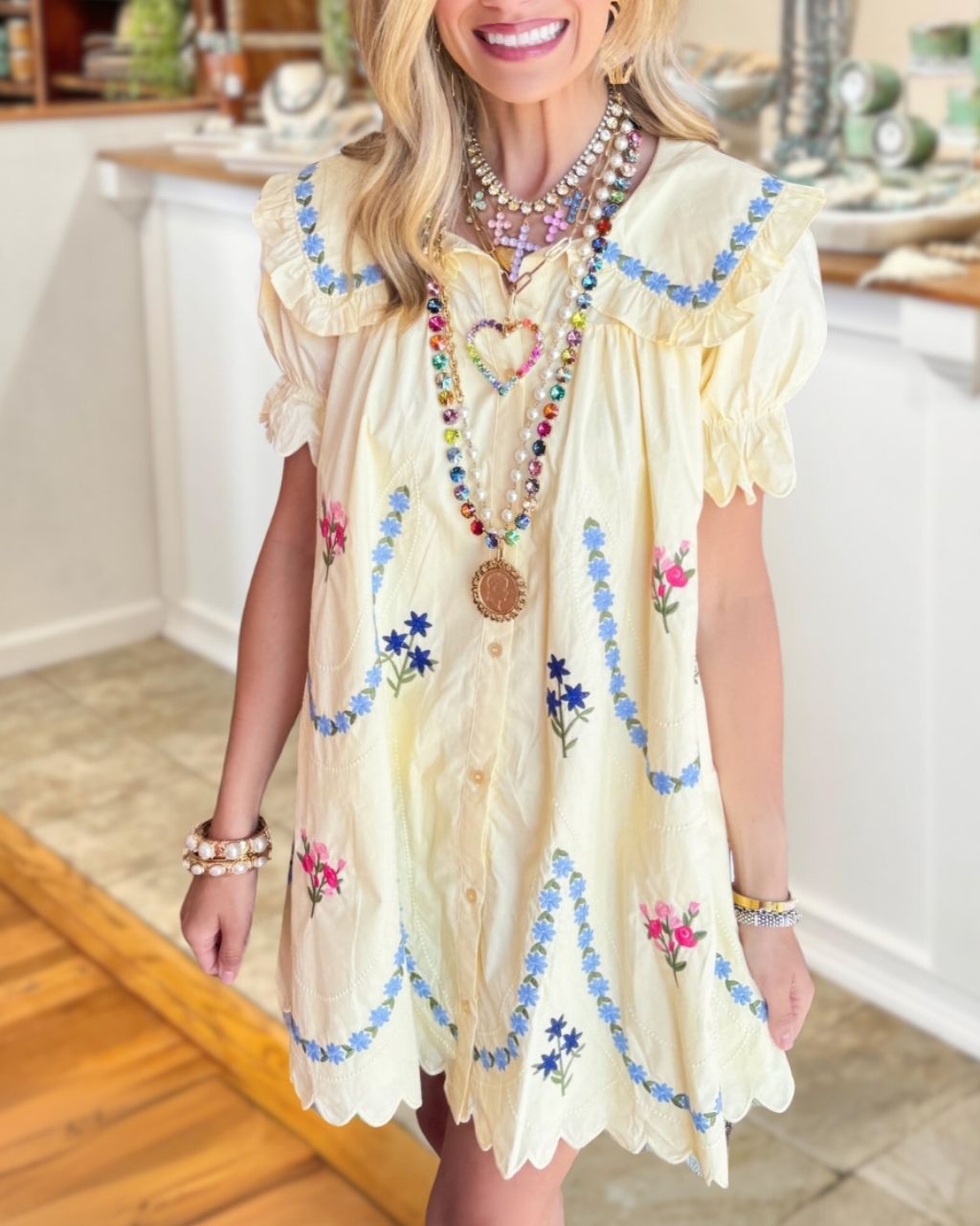 Floral Embroidered Poplin Dress