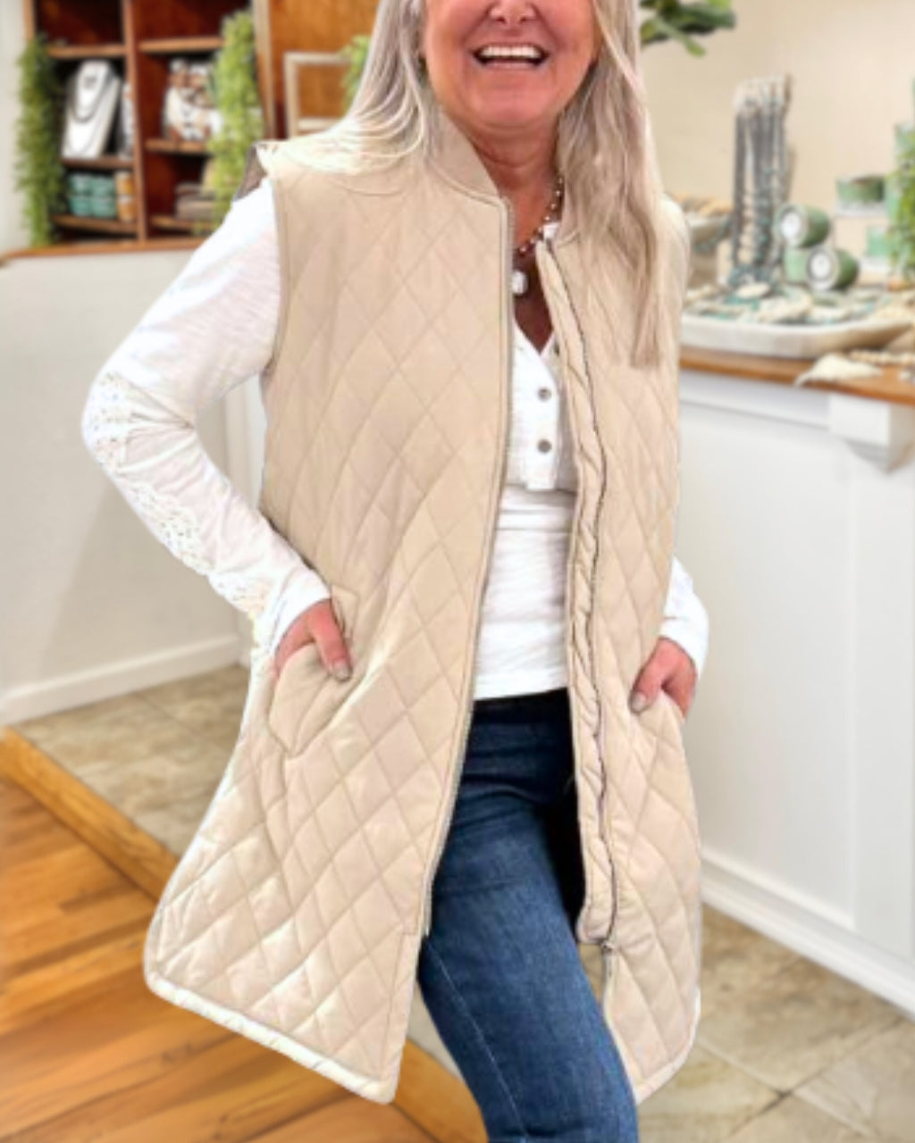 Chic Quilted Sleeveless Long Jacket