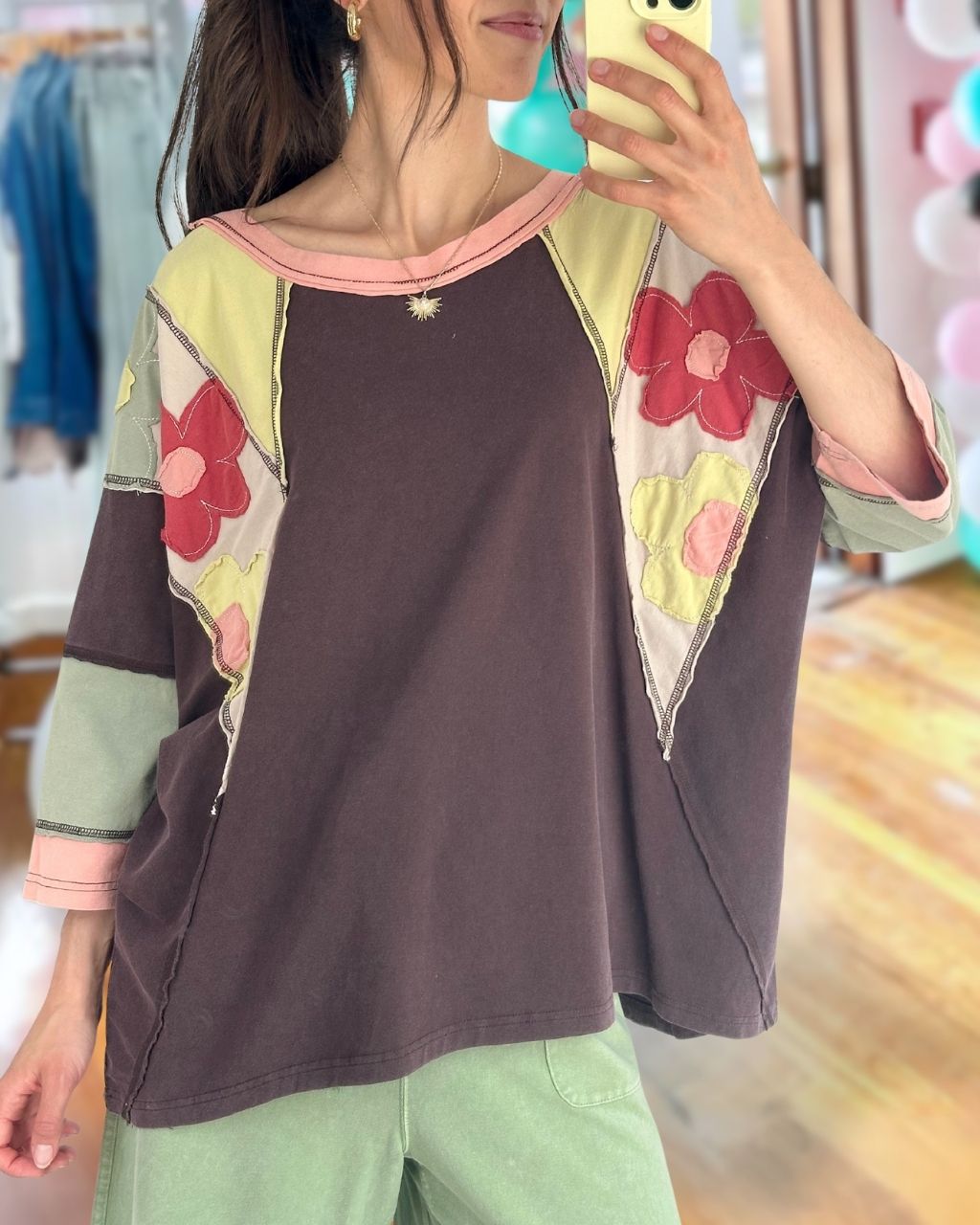 Floral Embroidery Patchwork Top