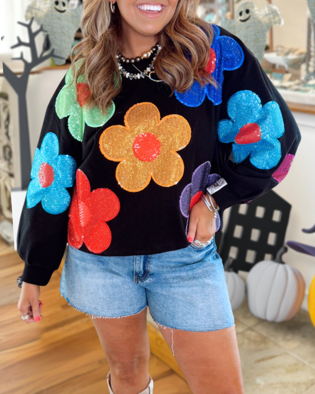 Cool Sparkly Floral Sweatshirt