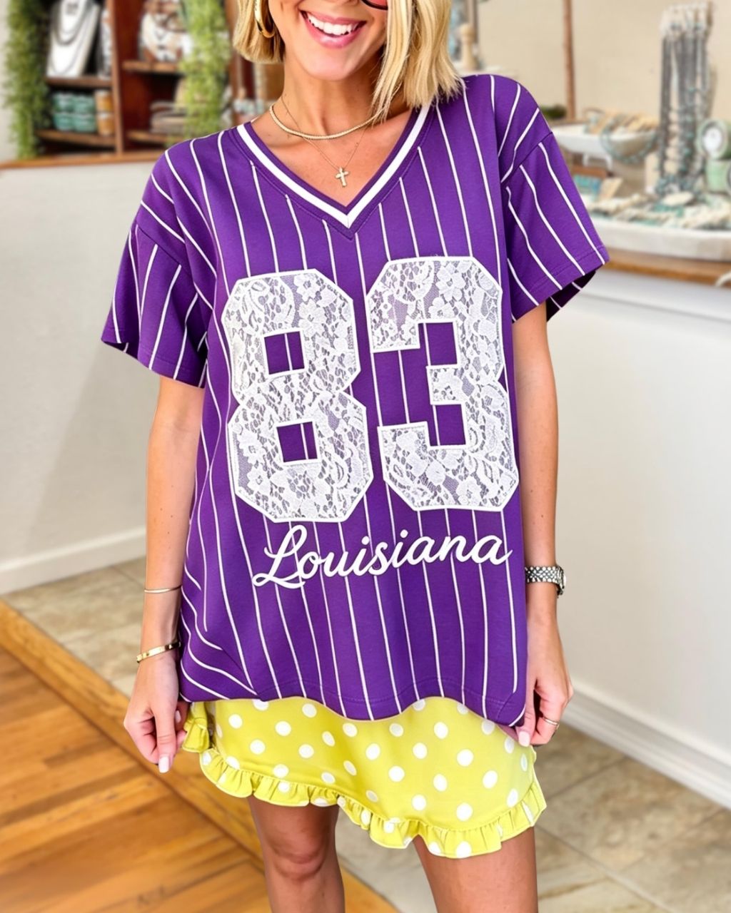 Game Day Striped Lace Embroidery Patch T-shirt