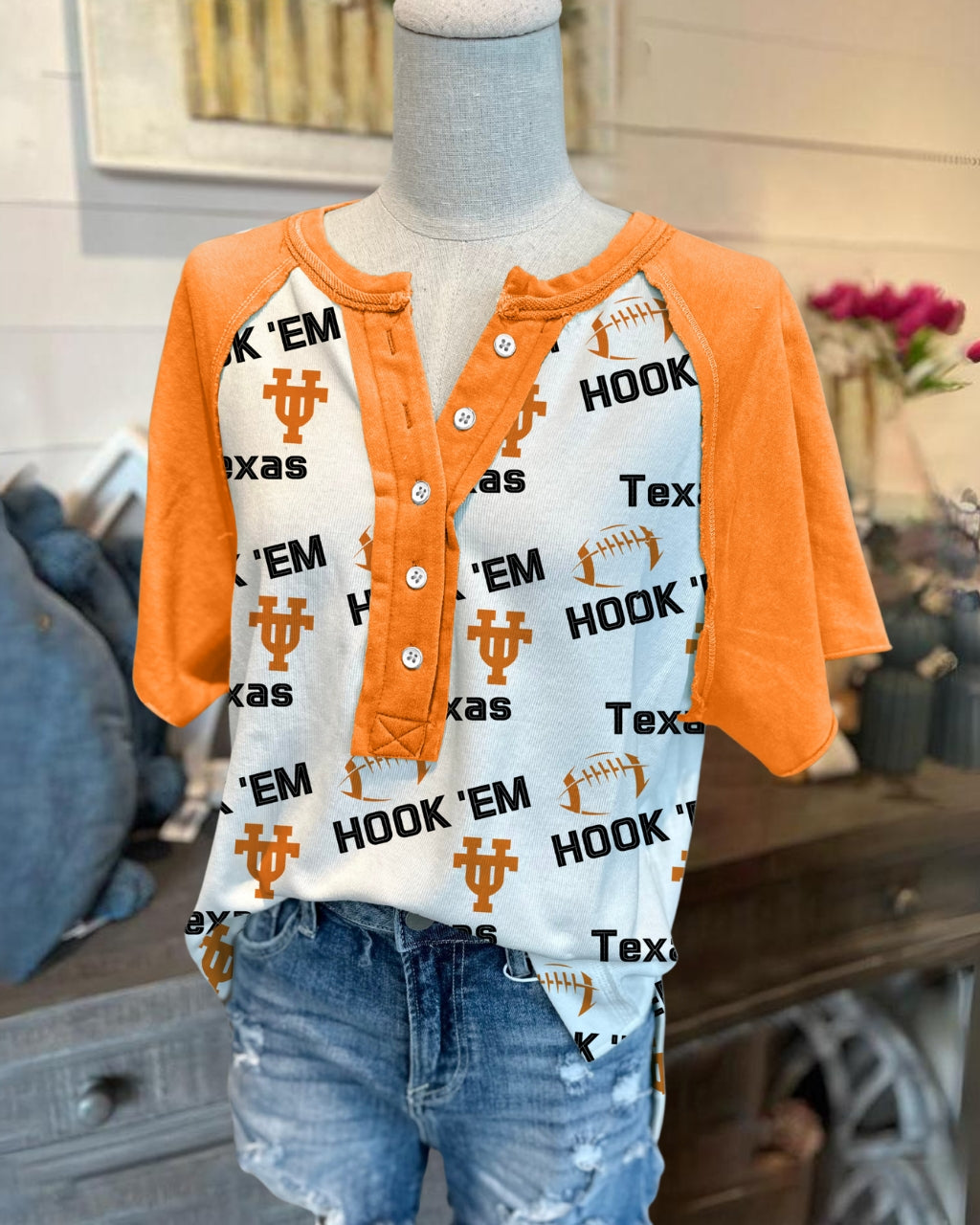 Texas Longhorn Football Henley Tee
