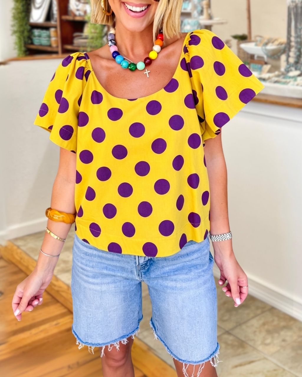 Polka-dot U-neck Top