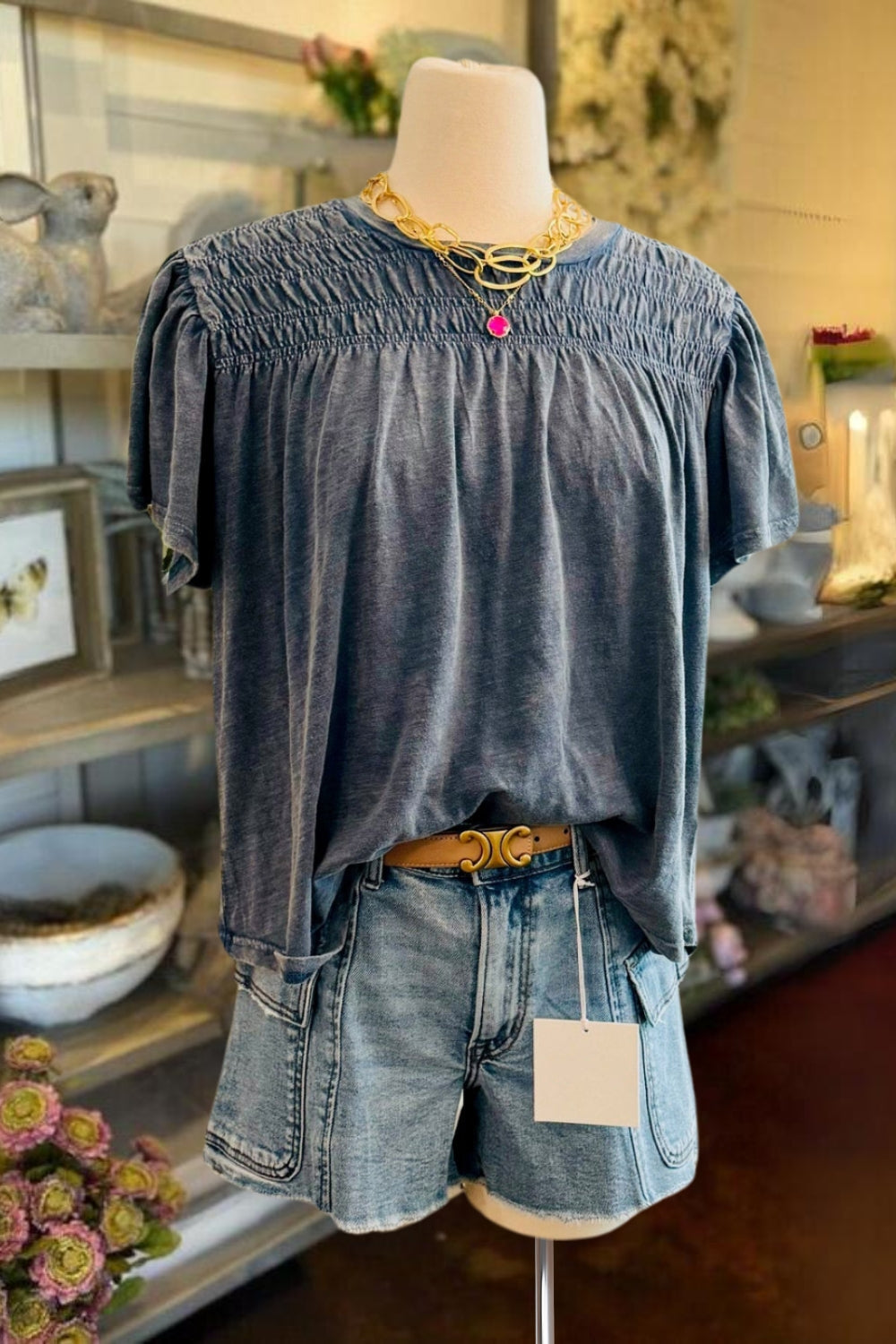 Mineral Wash Smocked Tee