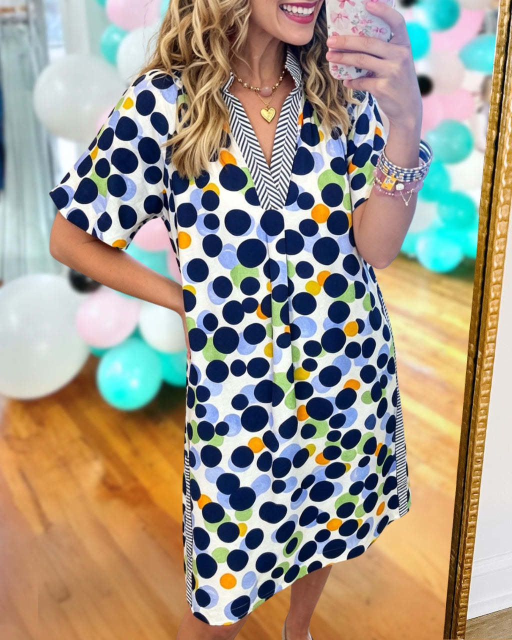 Colorful Polka Dot Satin Dress