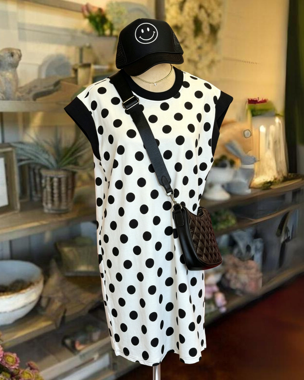 Polka-dot Cap-sleeve Dress