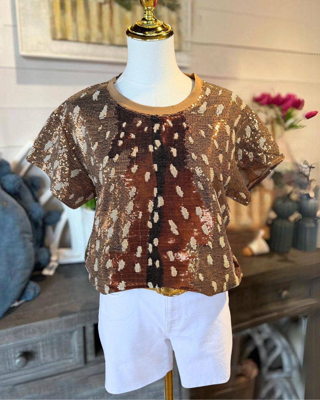 Sequin Deer All Over Tee
