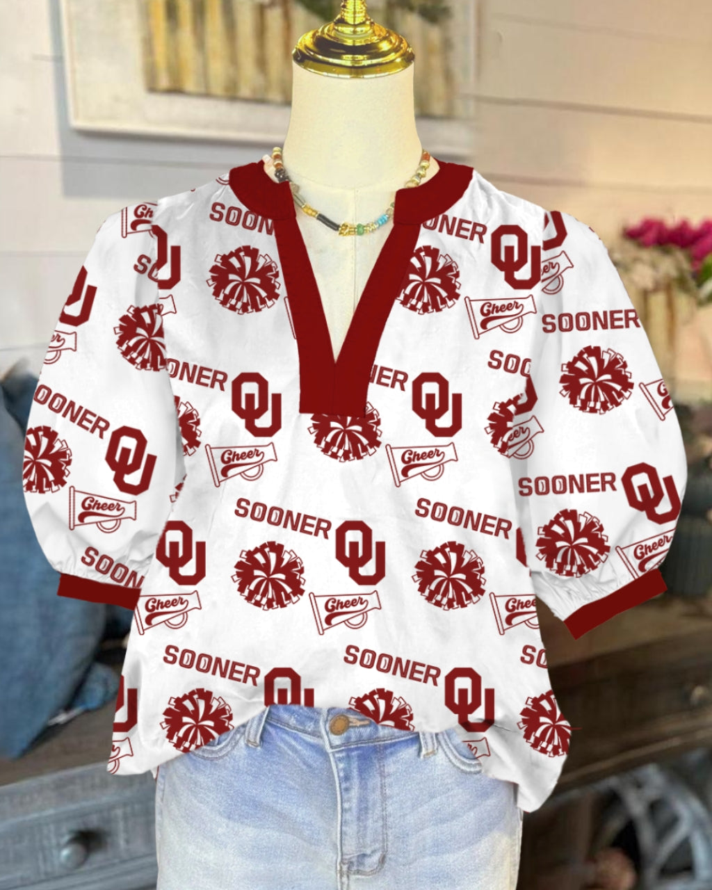 Oklahoma Sooners Print Satin Top