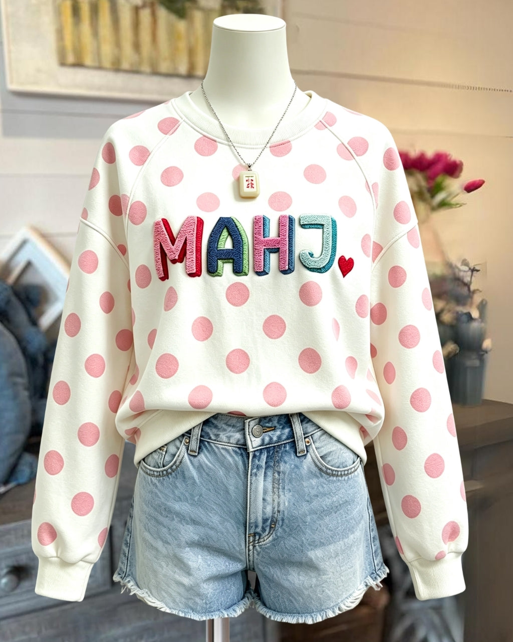 MAHJ Embroidered Polka-Dot Sweatshirt