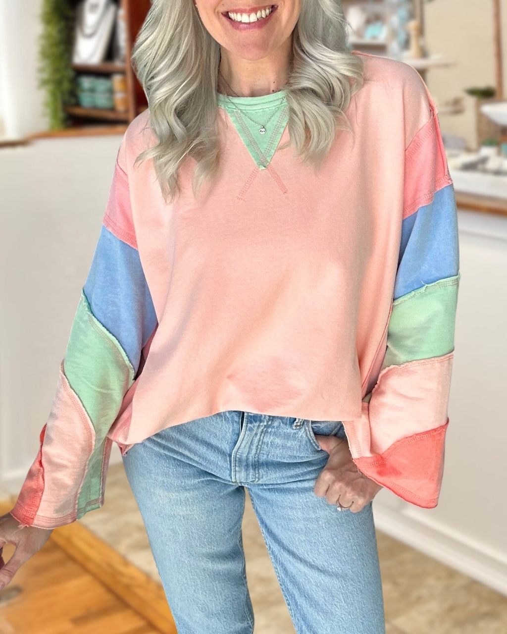 Colorful Patchwork Sleeve Top