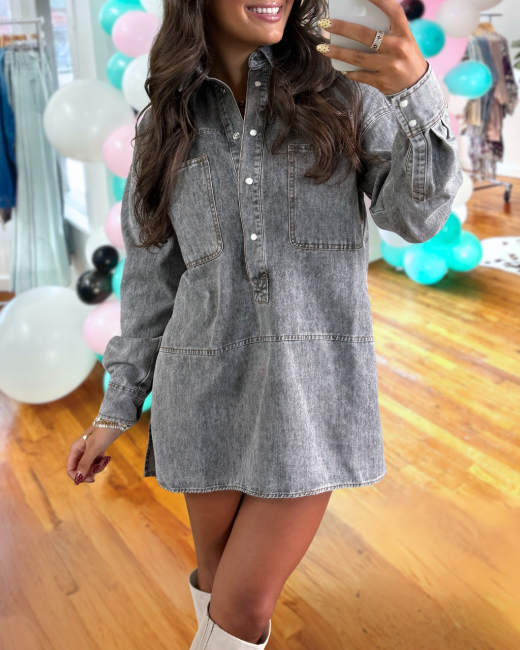 Trendy Denim Half Placket Dress