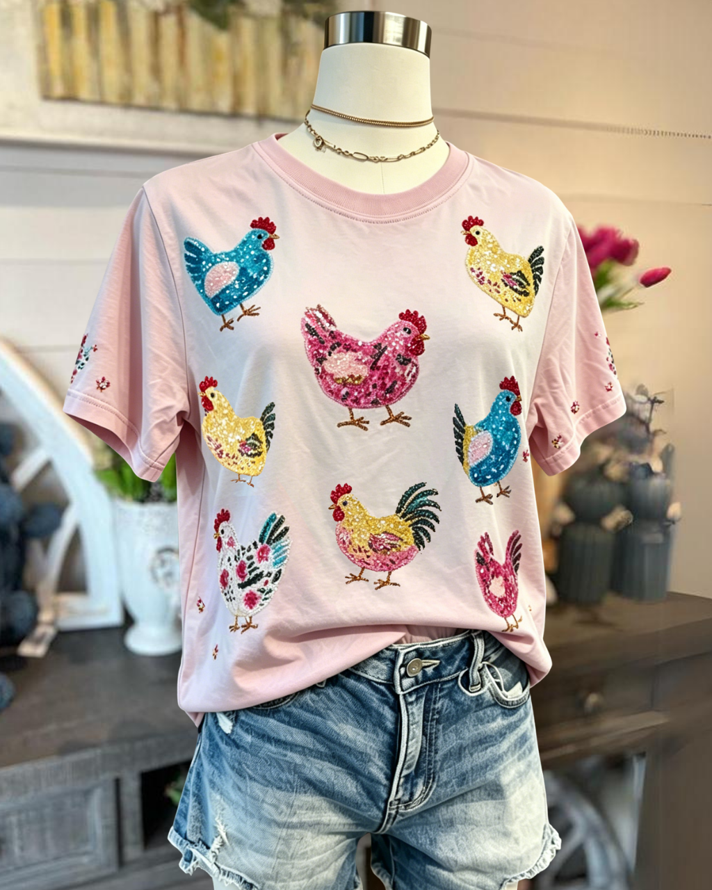 Rooster Sequined Crewneck T-shirt