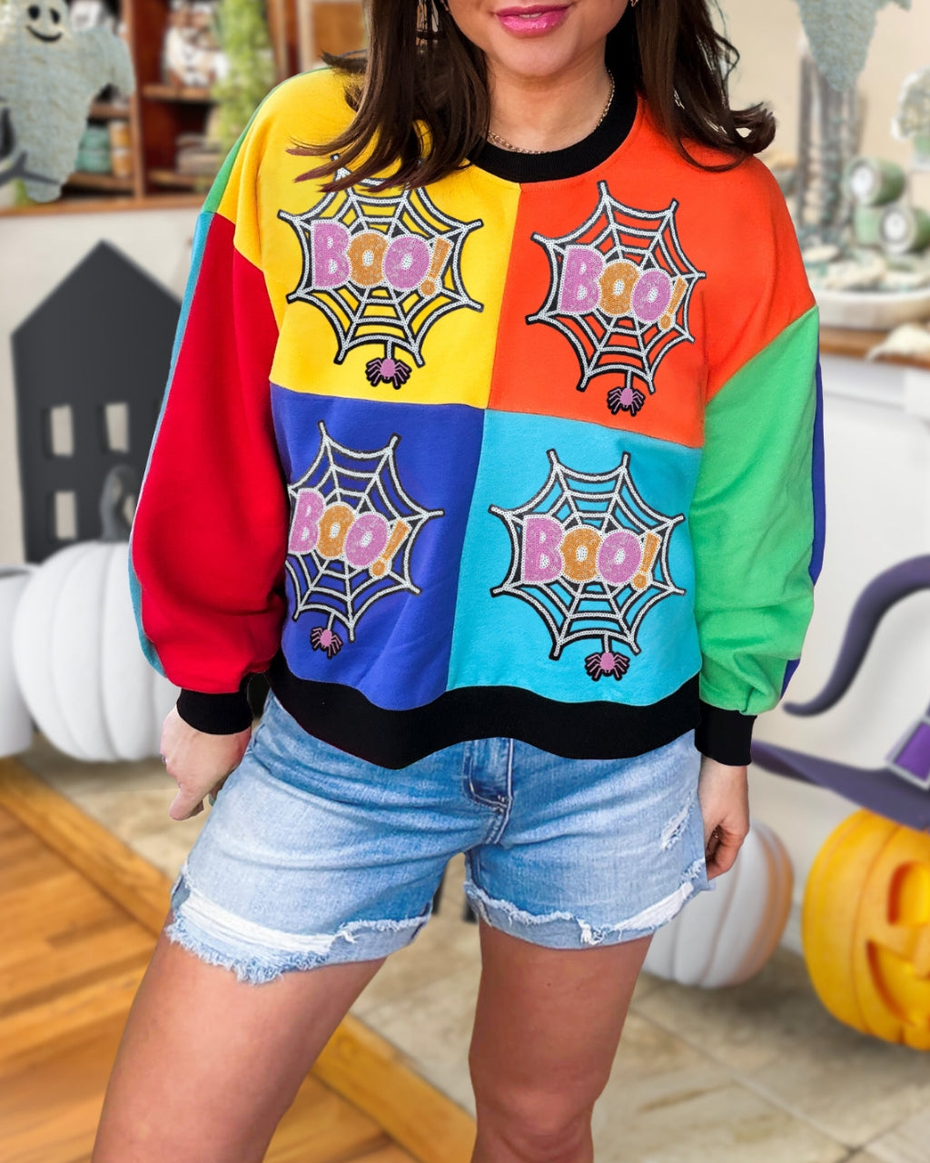 Cute Boo Spider Web Sequin Sweatshirt