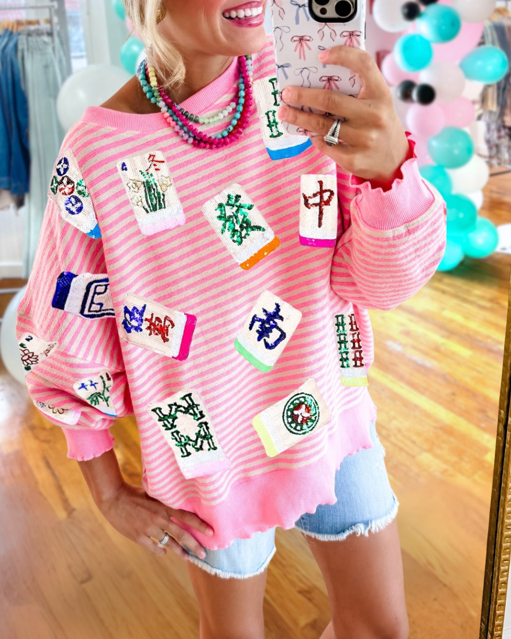 Sequin Mahjong Stripe Sweatshirt
