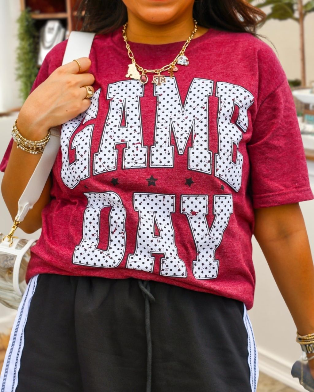 Game Day Polka Dot Star Print T-shirt