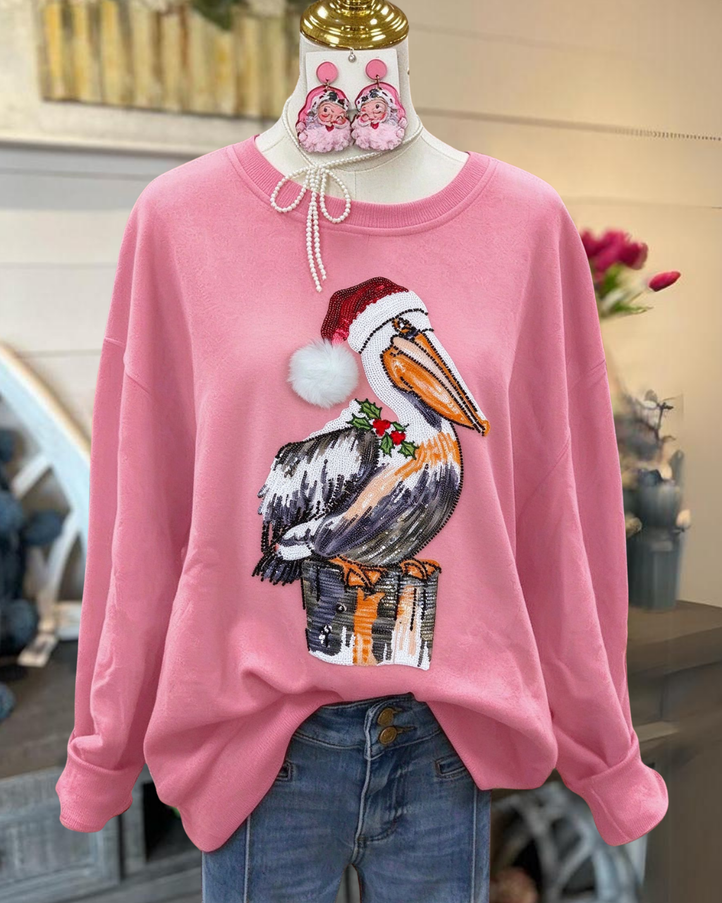Pelicans Sequin Christmas Hat Pullover