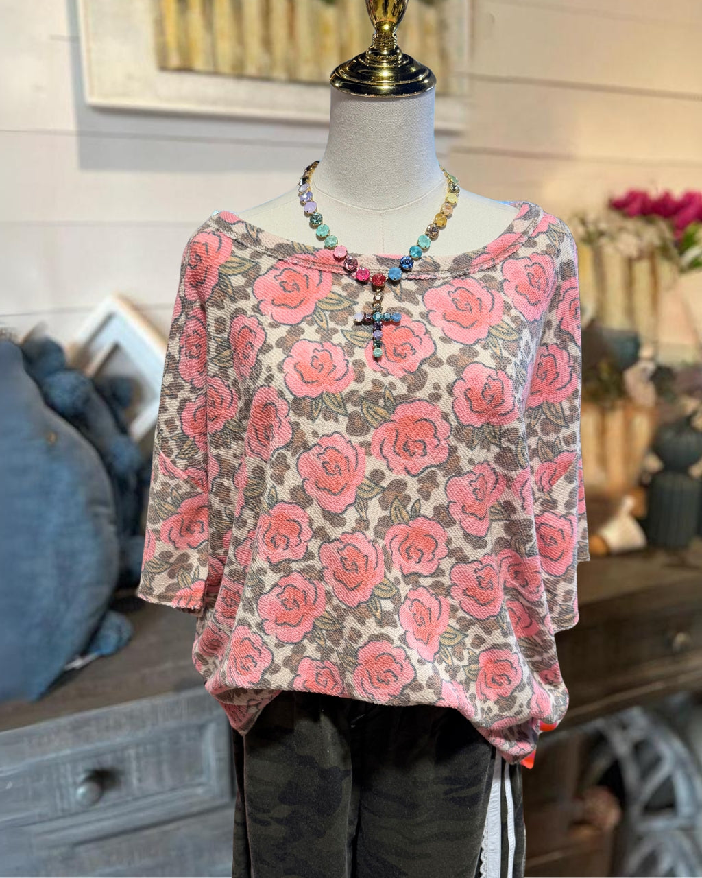 Rose Pattern Leopard Top