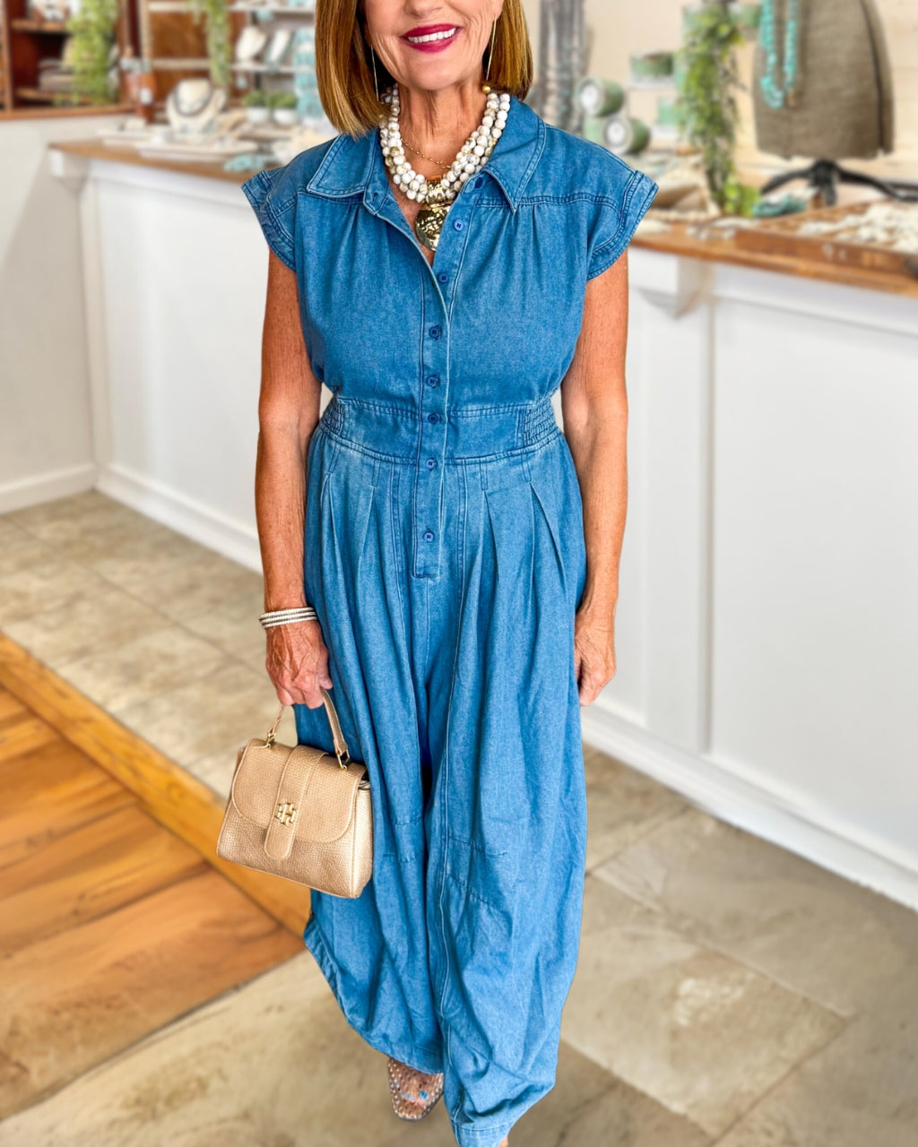 Versatility Denim Button Down Jumpsuit