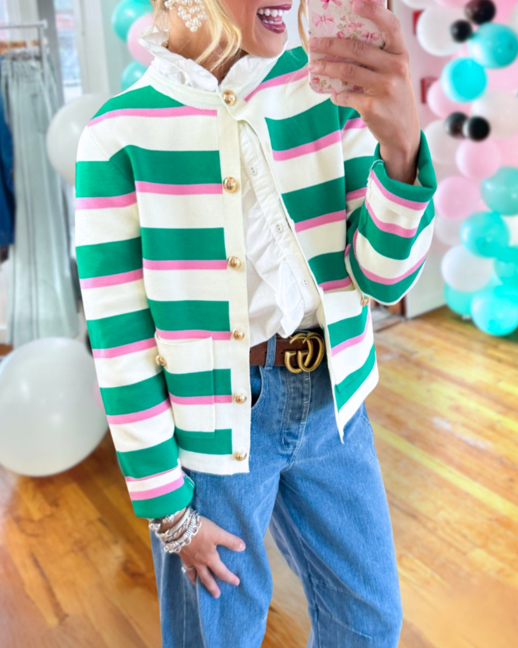 Cute Striped Button Front Cardigan