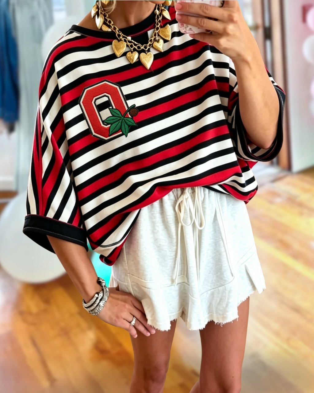 Letter O Striped Sports Top