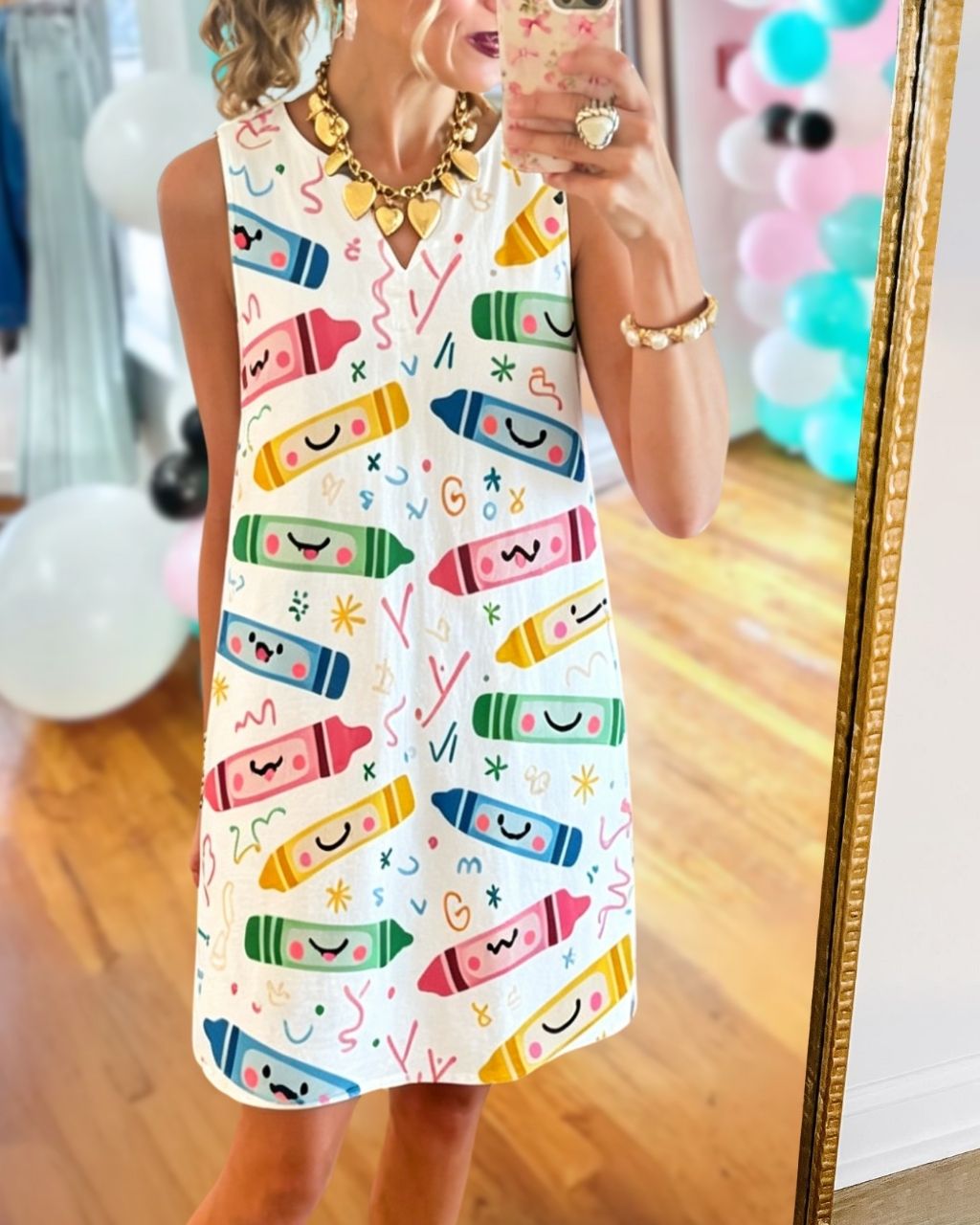 Playful Crayon Satin Sleeveless Dress