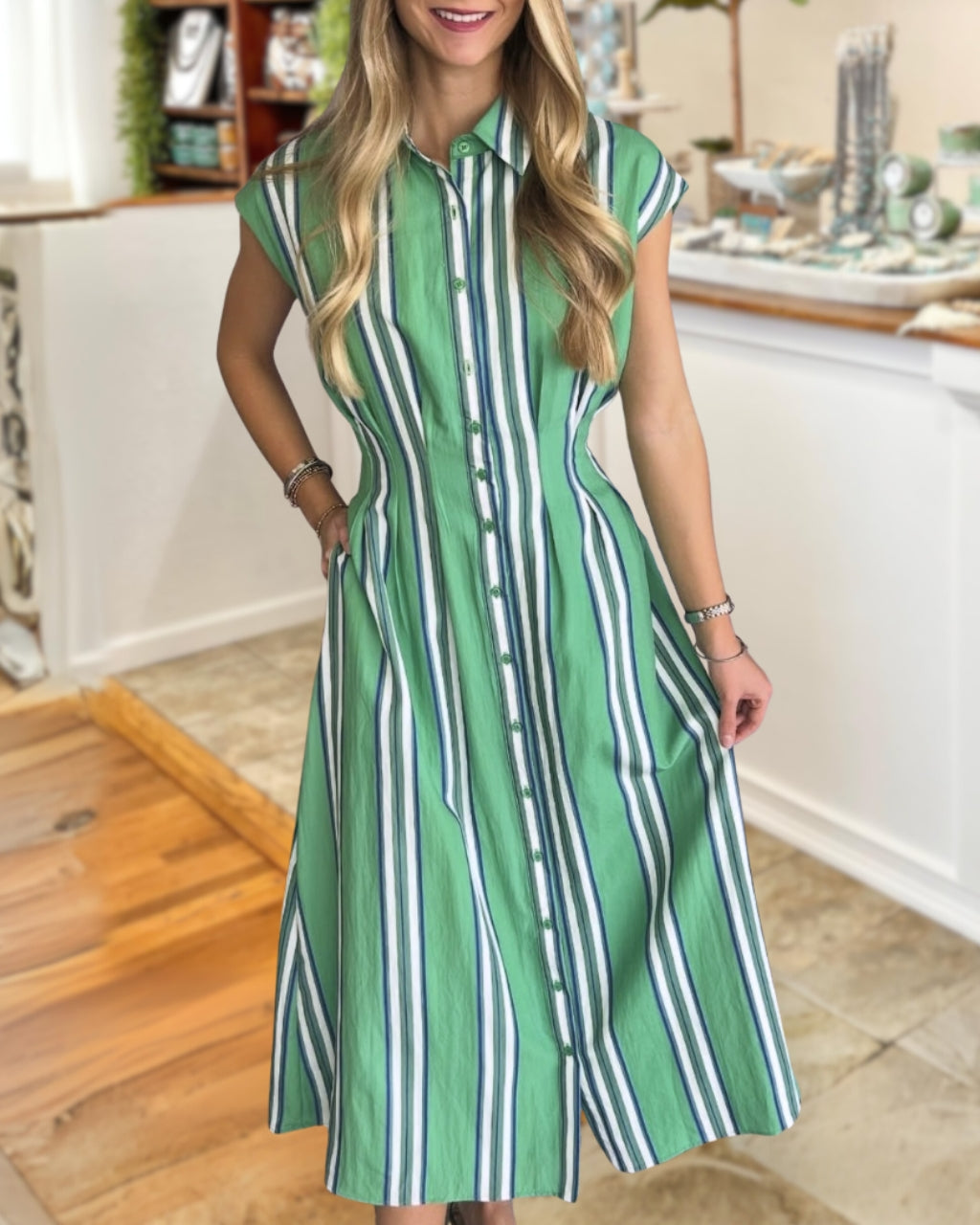 Stylish Striped Maxi Shirt Dress