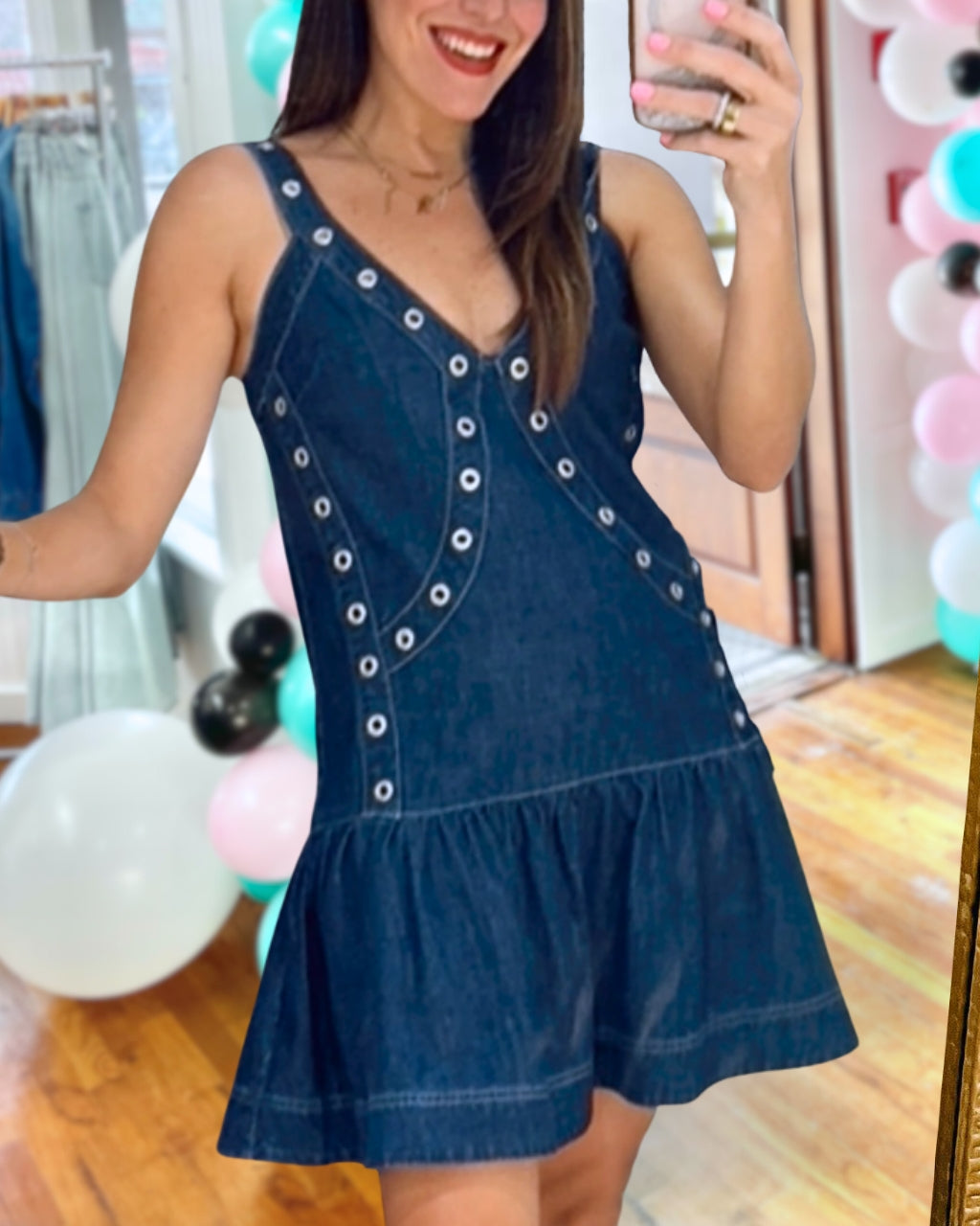 Chic Denim V-neck Vest Dress