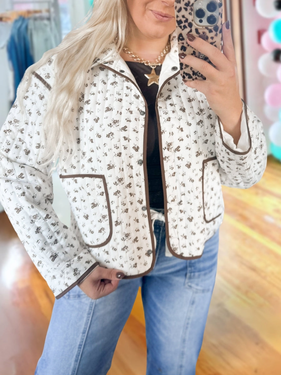 Floral Print Quilted Cotton Jacket