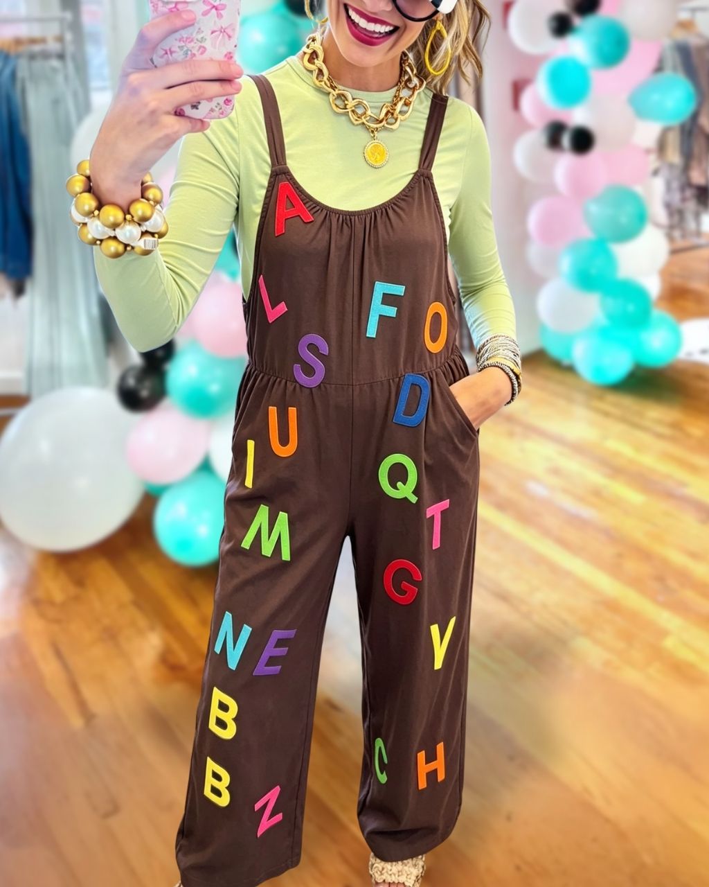 Unique Letter Embroidered Overalls