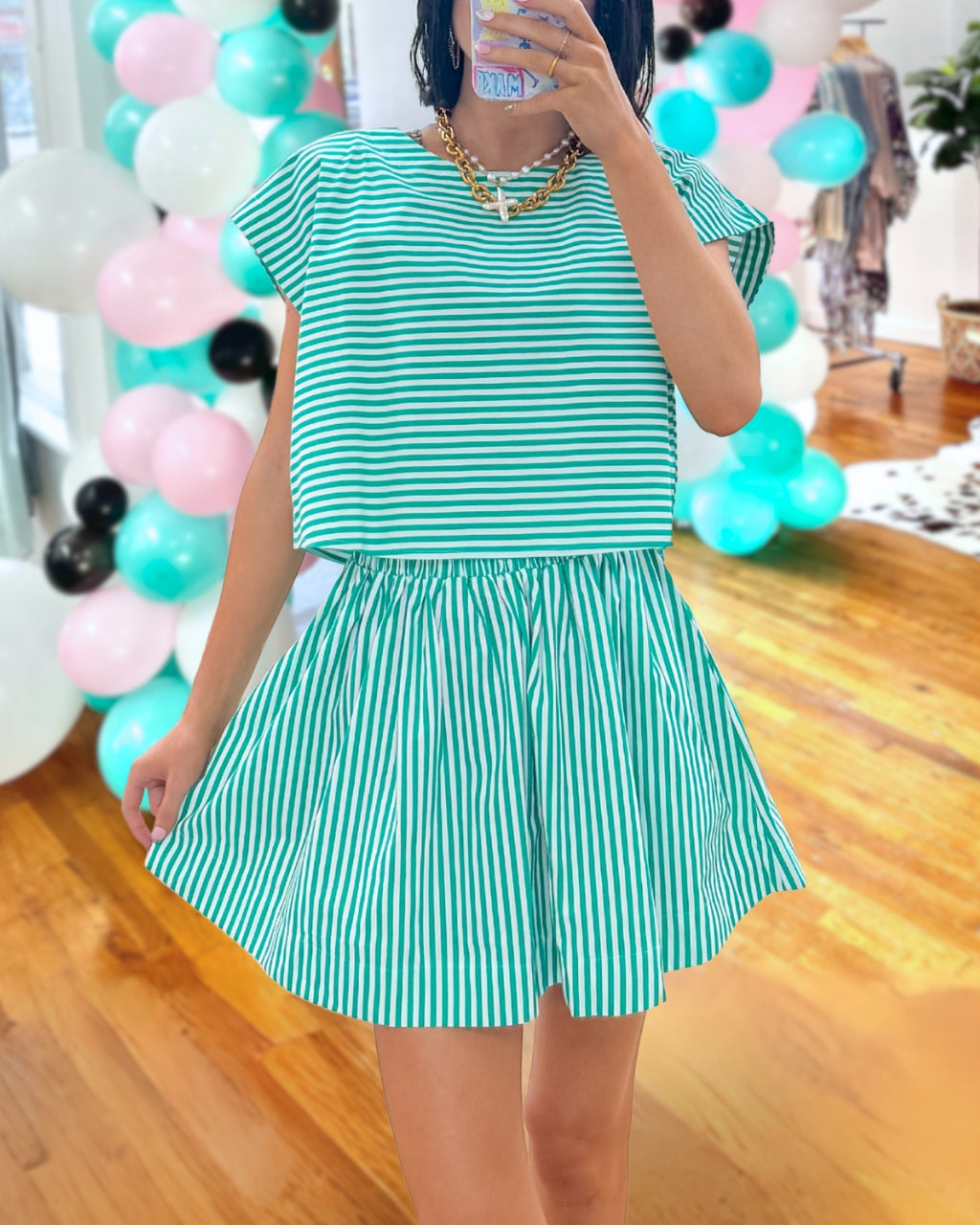 Simple Striped Skirt Set