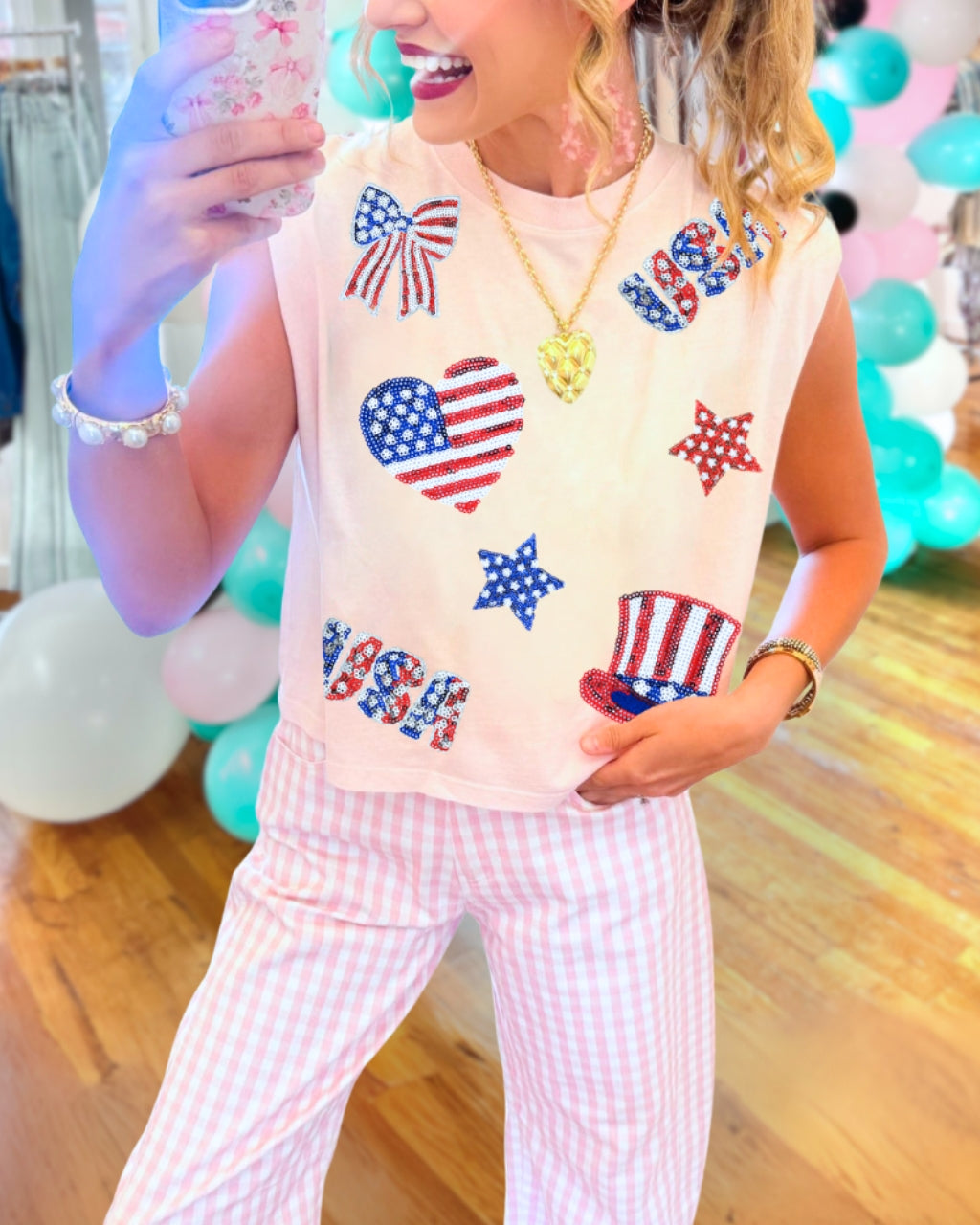 Flag Sequin Sleeveless Top