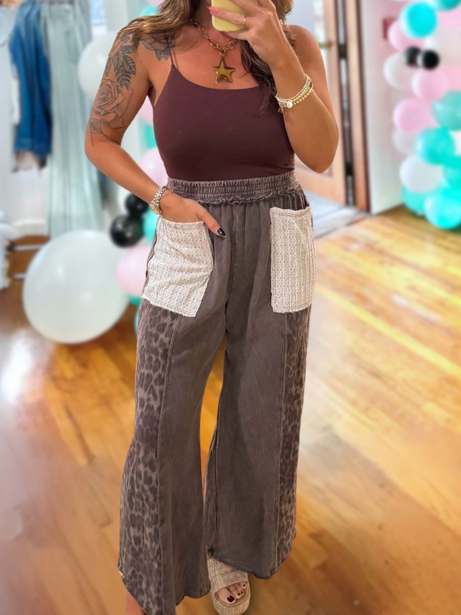 Retro Leopard Print Patchwork Wide-Leg Pants