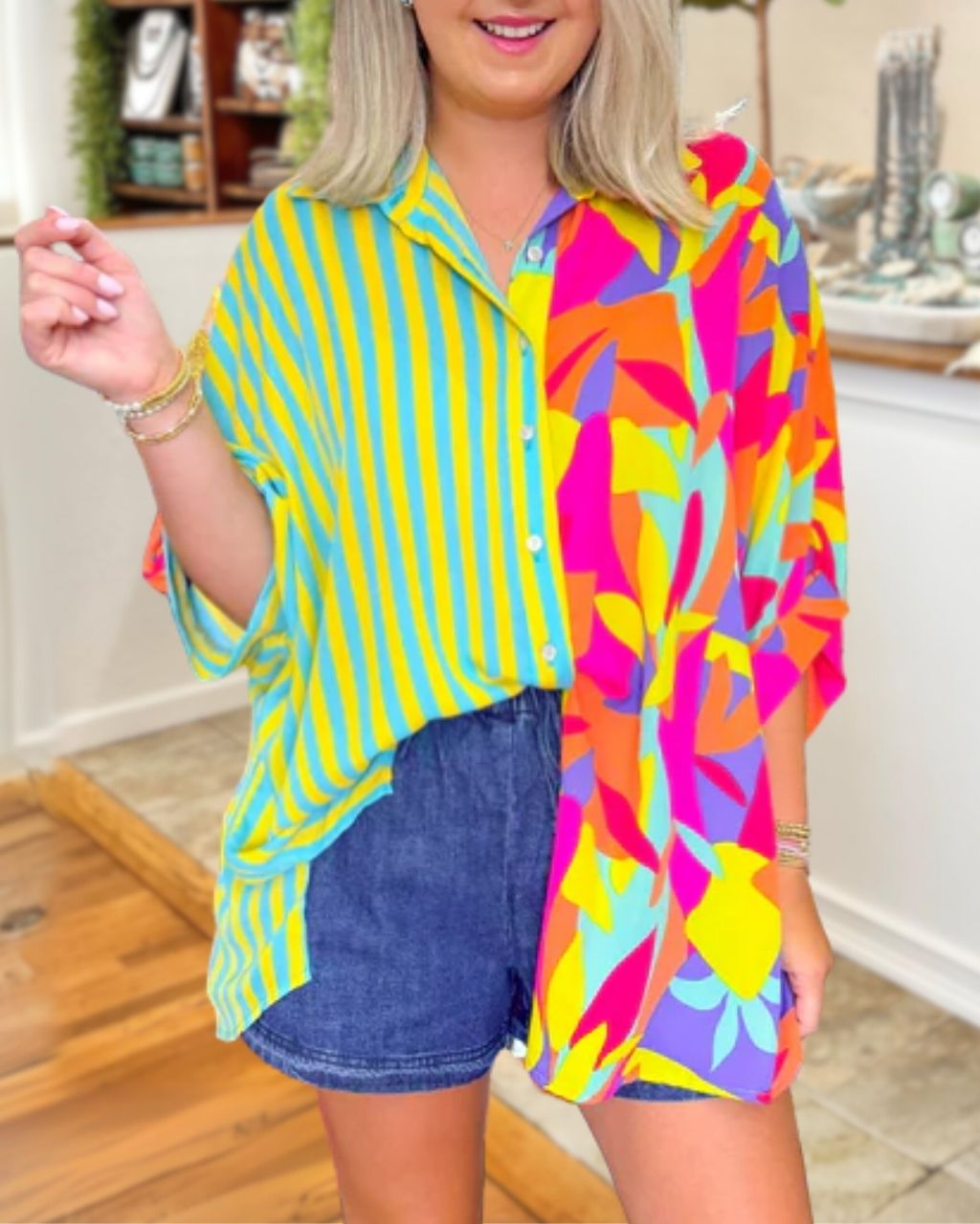 Unique Patterned Striped Satin Shirt