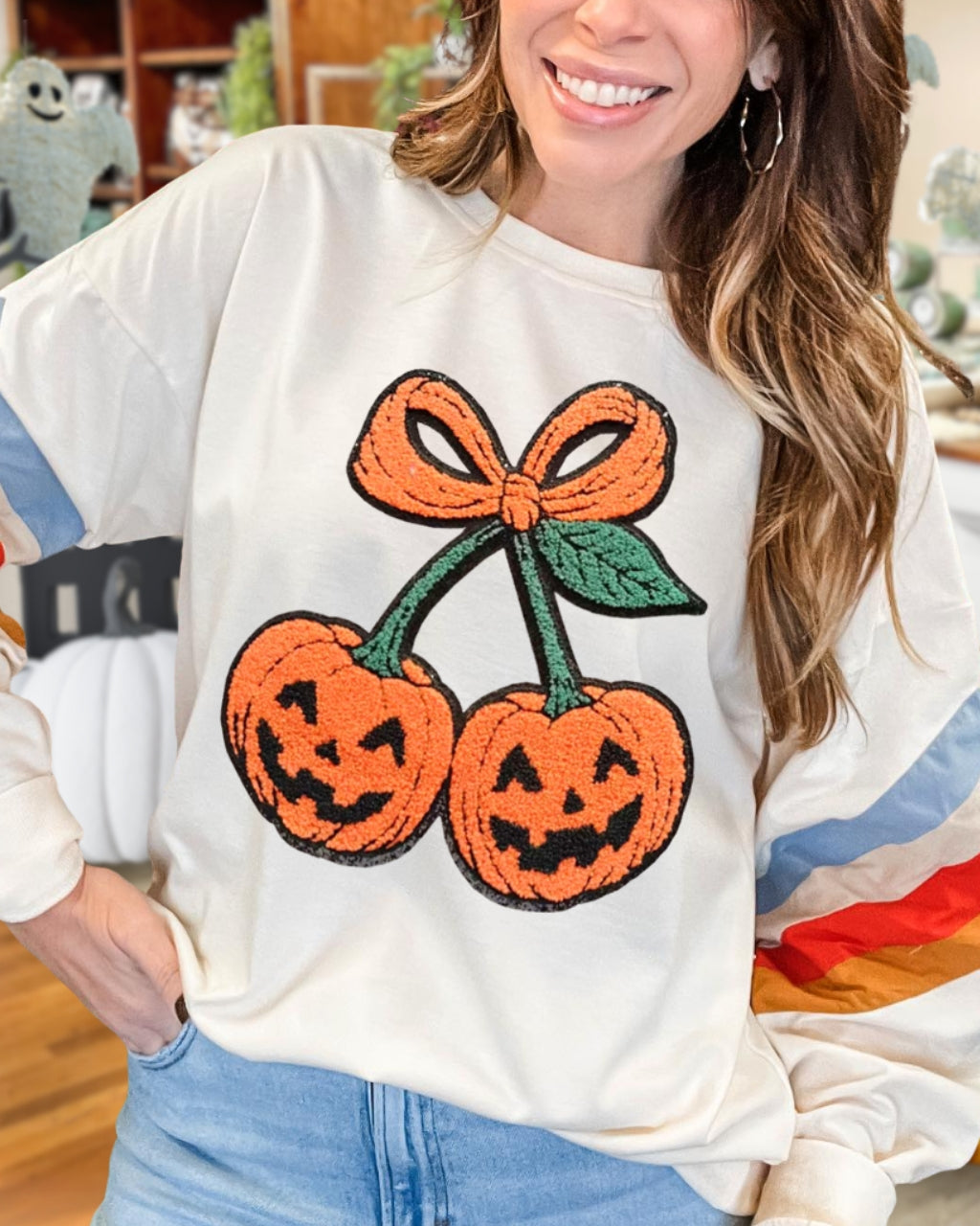 Embroidered Cherry Pumpkin Pullover