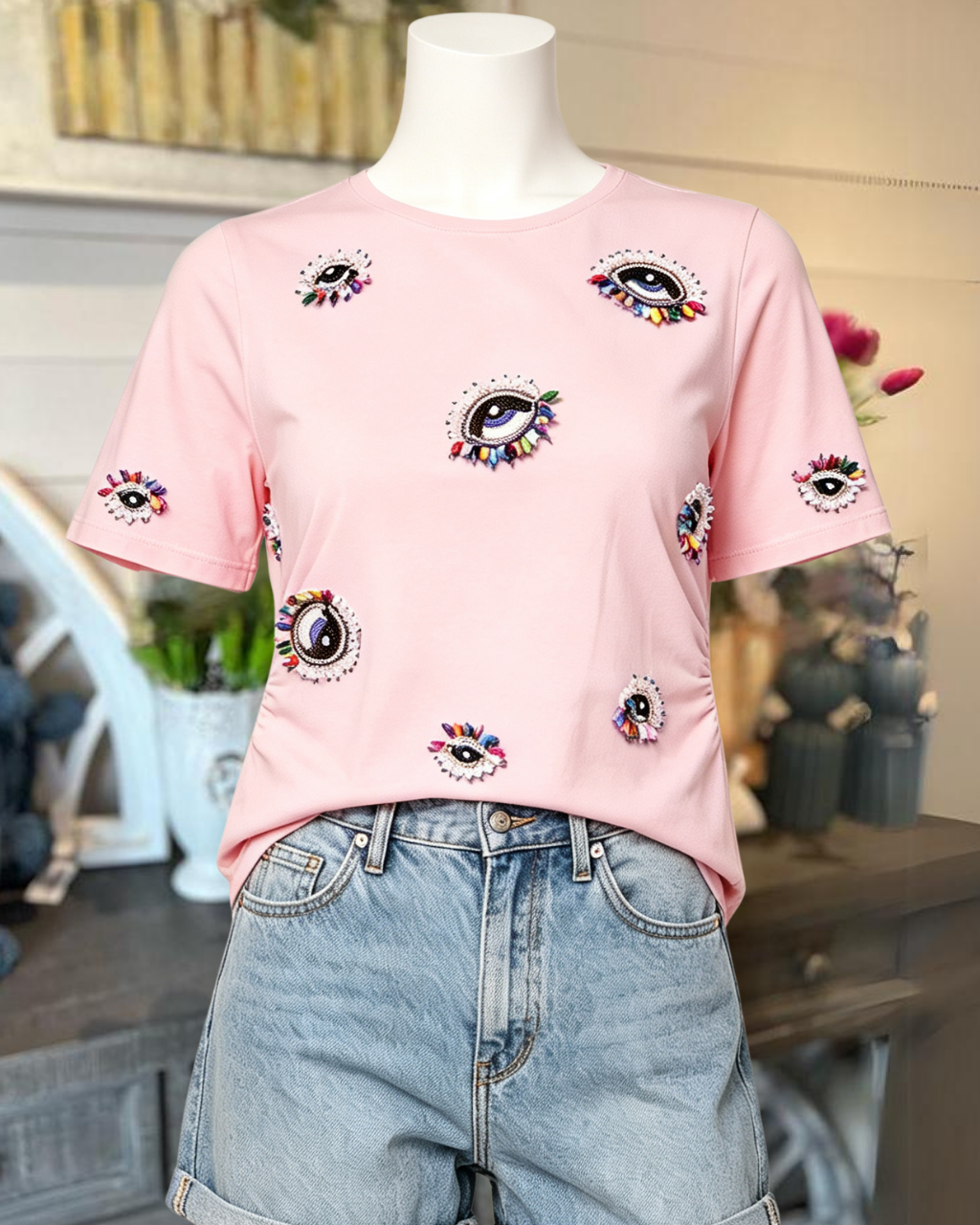 Unique Evil Eye Sequin T-Shirt