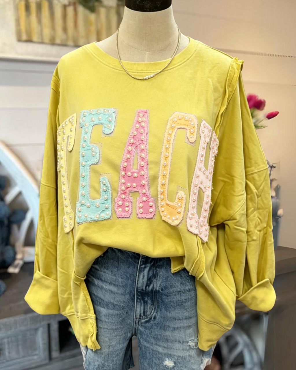 TEACH Embroidered Beaded Patch Pullover