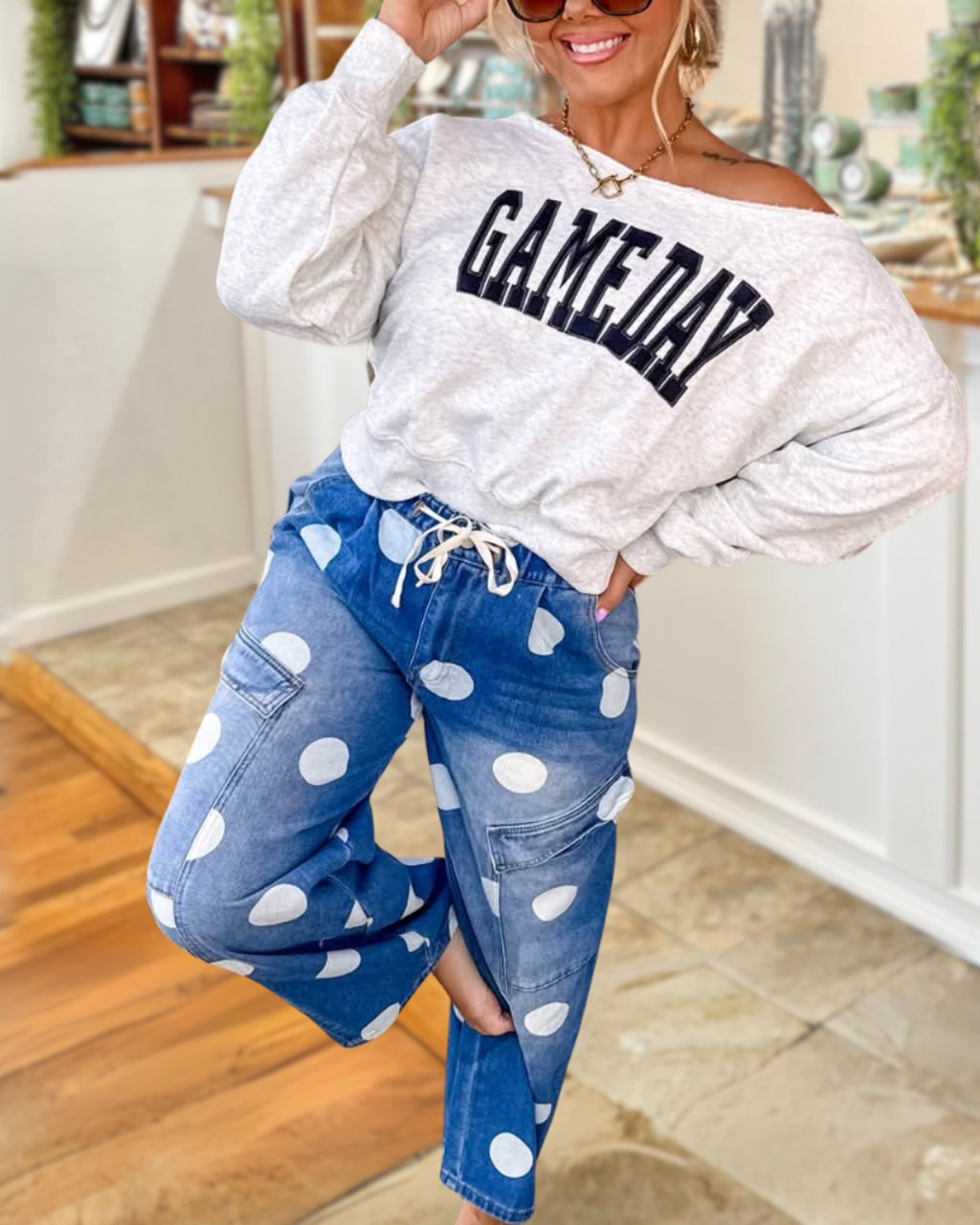 Large Pocket Polka Dot Workwear Jeans