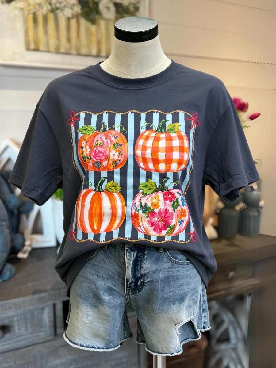 Autumn Pumpkin-Themed Print T-Shirt