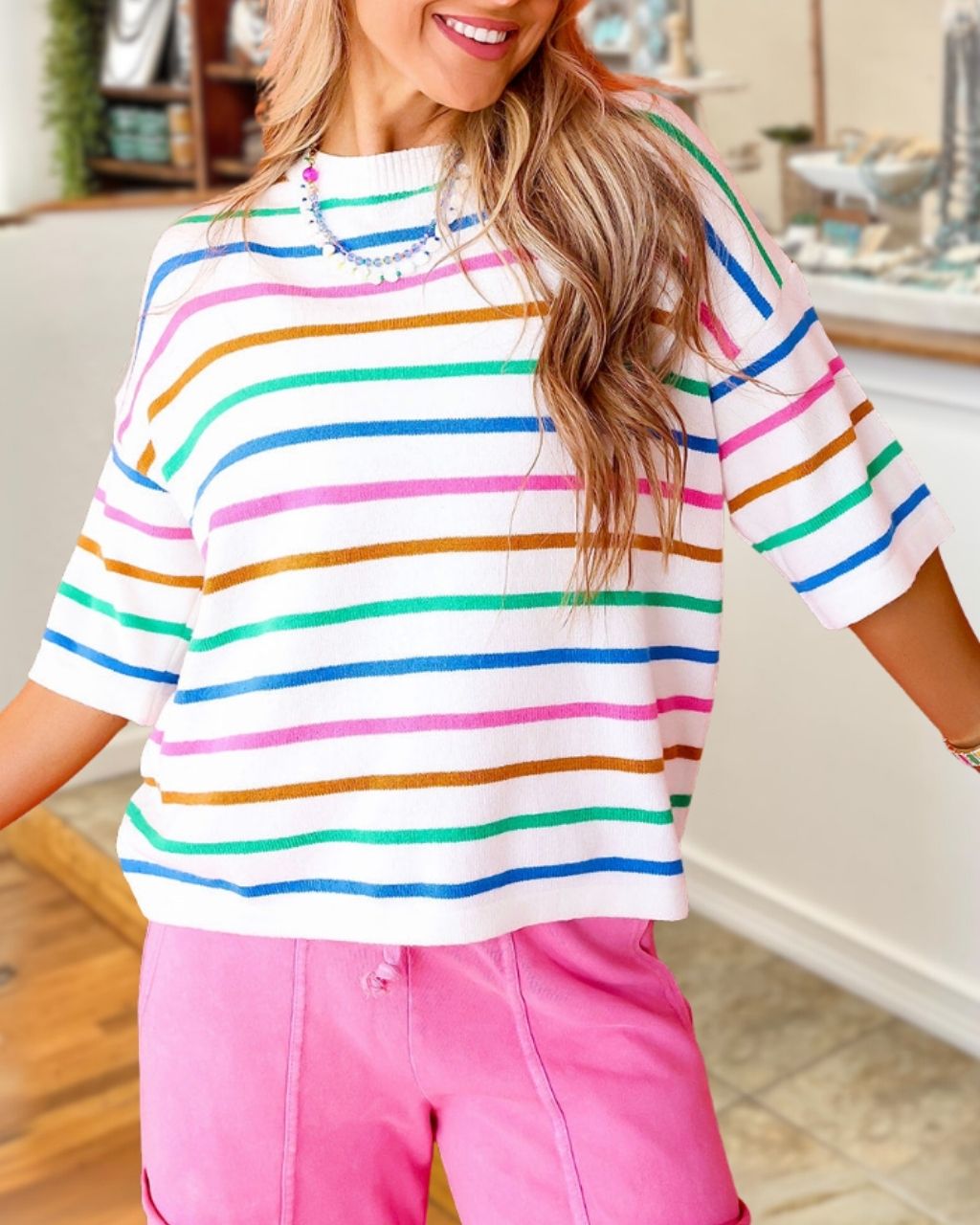 Colorful Striped Round Neck Top