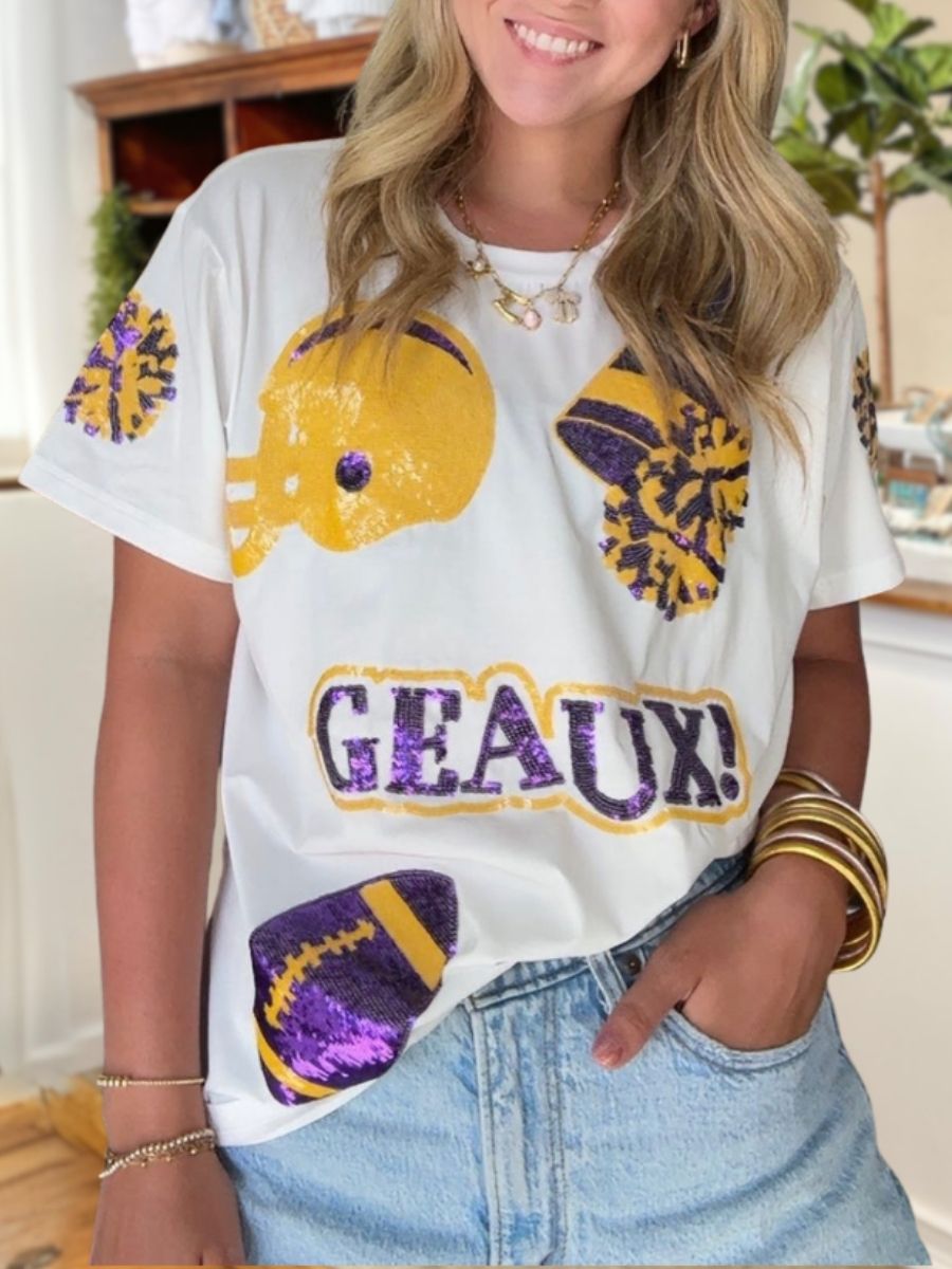 GEAUX Game Day Sequin Football Helmet T-Shirt