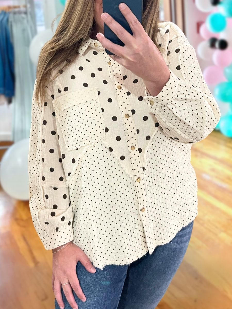Comfortable Color Block Polka-dot Shirt