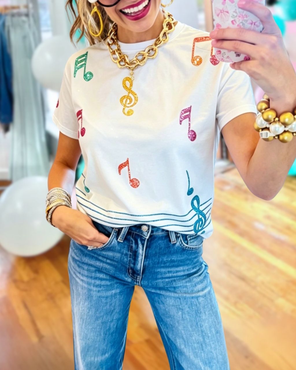 Musical Note Sequined T-shirt